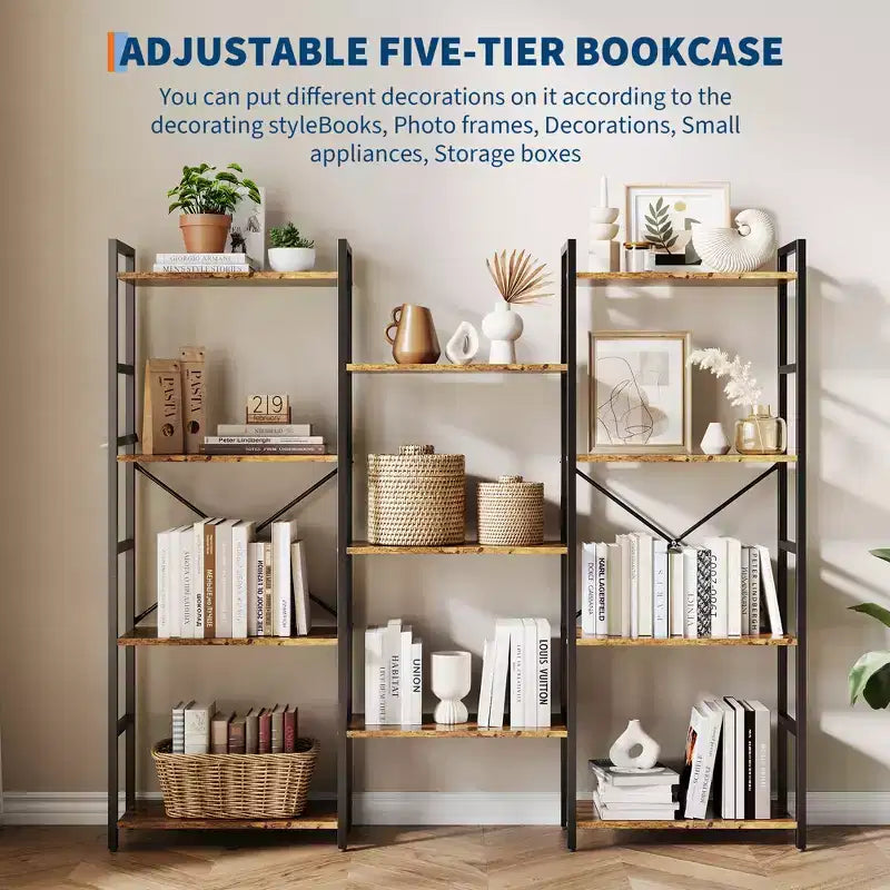 Bibliothèque à étagères réglables de style industriel avec niveaux d'affichage ouverts, adaptée aux salons, maisons et bureaux