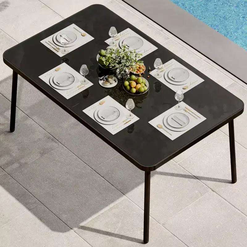 COZONY Dining Table with Tempered Glass Top and Metal Frame, Modern Kitchen Table for Home Apartment Restaurant and Cafe