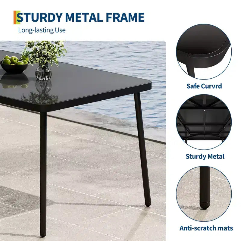 Table à manger COZONY avec plateau en verre trempé et cadre en métal, table de cuisine moderne pour maison, appartement, restaurant et café
