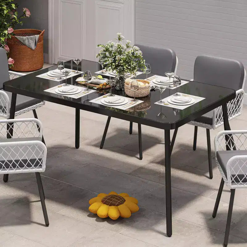 Table à manger COZONY avec plateau en verre trempé et cadre en métal, table de cuisine moderne pour maison, appartement, restaurant et café