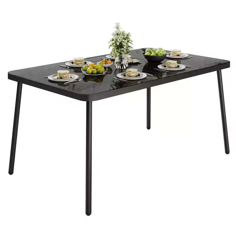 Table à manger COZONY avec plateau en verre trempé et cadre en métal, table de cuisine moderne pour maison, appartement, restaurant et café