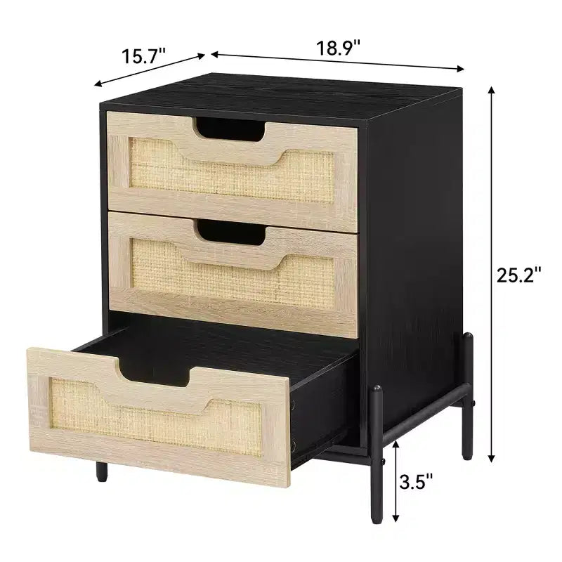 Table de chevet en osier avec rangement, style bohème moderne, pieds en bois robustes, table d'appoint décorative en osier pour chambre et salon