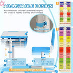 Ensemble bureau et chaises réglables pour enfants Whisen, ensemble ergonomique table et chaise avec tiroir de rangement - Bleu