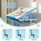 Ensemble bureau et chaises réglables pour enfants Whisen, ensemble ergonomique table et chaise avec tiroir de rangement - Bleu