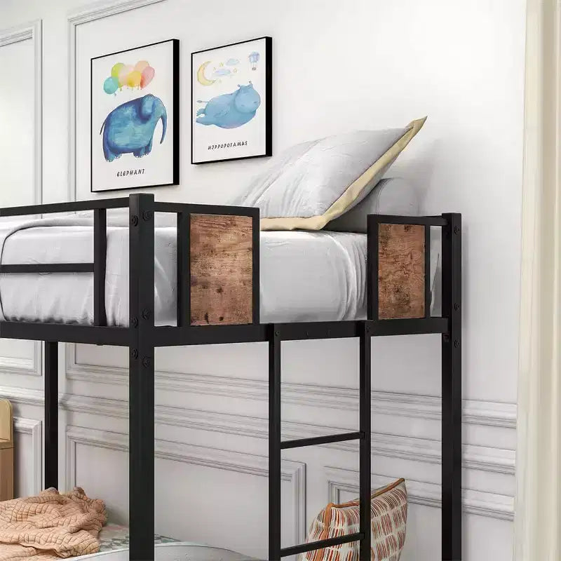 Lit superposé double avec escalier, cadre métallique robuste, aucun sommier tapissier requis, conception peu encombrante