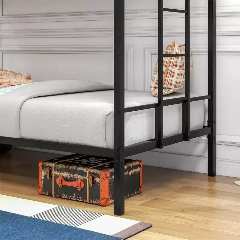 Lit superposé double avec escalier, cadre métallique robuste, aucun sommier tapissier requis, conception peu encombrante