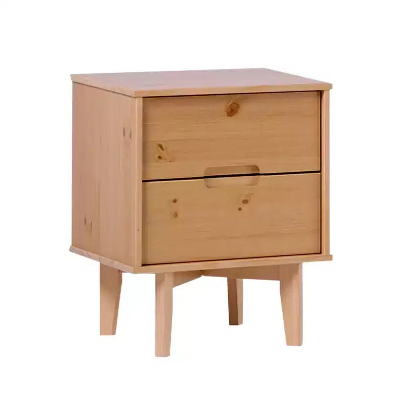 Table de chevet Mid-Century Modern en bois massif, 2 tiroirs, pin naturel