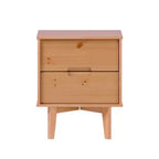Table de chevet Mid-Century Modern en bois massif, 2 tiroirs, pin naturel