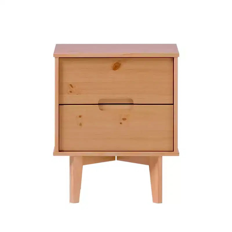 Table de chevet Mid-Century Modern en bois massif, 2 tiroirs, pin naturel