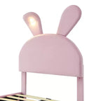 Cadre de lit plateforme rembourré simple pour enfants, cadre de lit en bois avec tête de lit en forme d'oreilles de dessin animé et lumière, rose