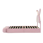 Cadre de lit plateforme rembourré simple pour enfants, cadre de lit en bois avec tête de lit en forme d'oreilles de dessin animé et lumière, rose