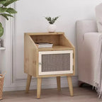 Table d'appoint moderne Okak avec étagère de rangement et tiroir, table d'appoint avec pieds robustes, table de canapé pour le côté du canapé, salon, chambre à coucher, naturel+blanc