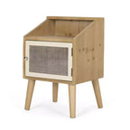 Table d'appoint moderne Okak avec étagère de rangement et tiroir, table d'appoint avec pieds robustes, table de canapé pour le côté du canapé, salon, chambre à coucher, naturel+blanc