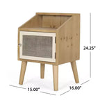 Table d'appoint moderne Okak avec étagère de rangement et tiroir, table d'appoint avec pieds robustes, table de canapé pour le côté du canapé, salon, chambre à coucher, naturel+blanc