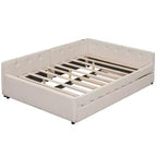 Lit de repos rembourré avec lit gigogne et port USB, canapé-lit en bois avec tête de lit en L pour enfants, adolescents et adultes, beige