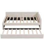 Lit de repos rembourré avec lit gigogne et port USB, canapé-lit en bois avec tête de lit en L pour enfants, adolescents et adultes, beige