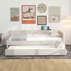 Lit de repos rembourré avec lit gigogne et port USB, canapé-lit en bois avec tête de lit en L pour enfants, adolescents et adultes, beige
