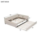 Lit de repos rembourré avec lit gigogne et port USB, canapé-lit en bois avec tête de lit en L pour enfants, adolescents et adultes, beige