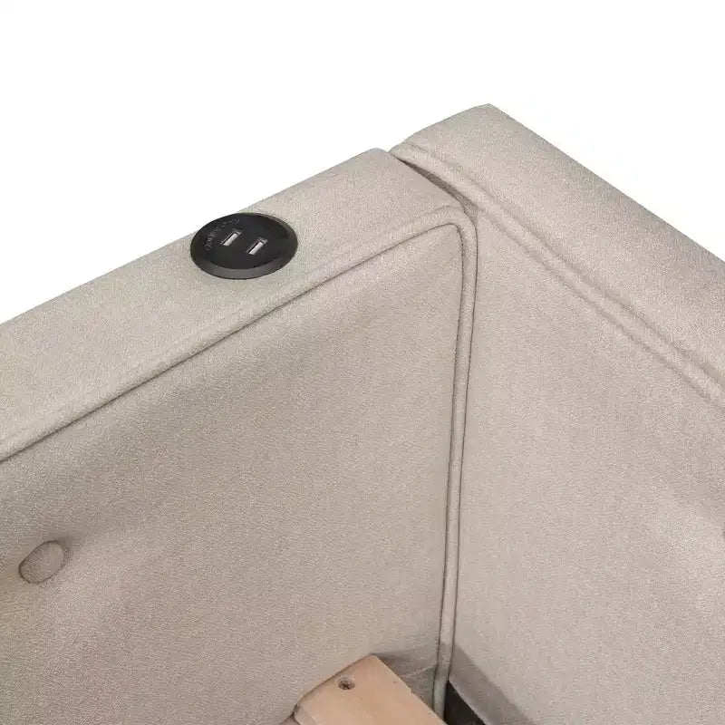 Lit de repos rembourré avec lit gigogne et port USB, canapé-lit en bois avec tête de lit en L pour enfants, adolescents et adultes, beige