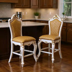 HomeRoots Lot de deux tabourets de bar hauteur comptoir 61 cm, similicuir marron et perle et bois massif
