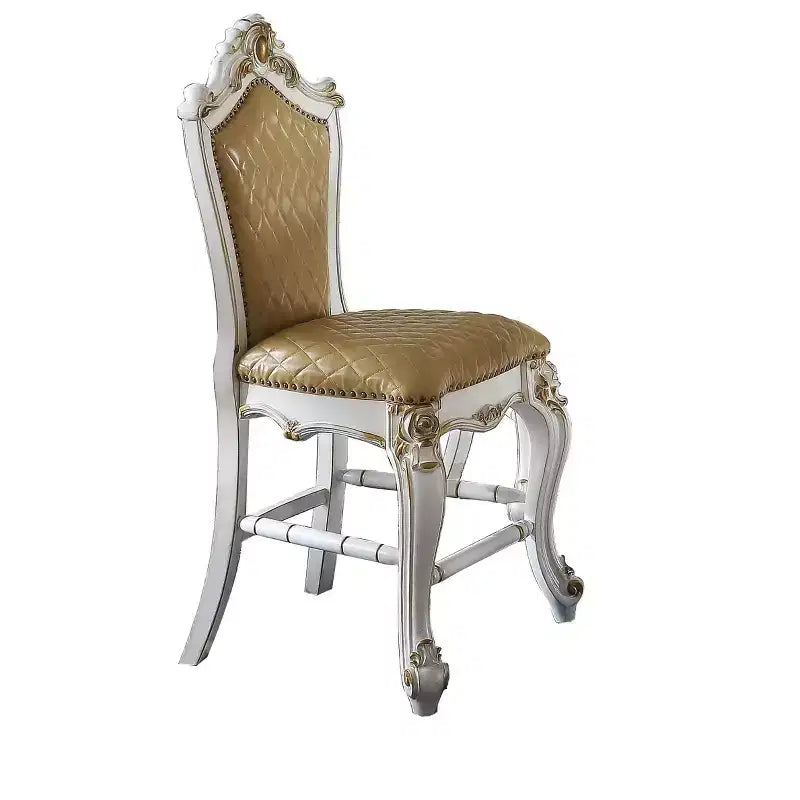 HomeRoots Lot de deux tabourets de bar hauteur comptoir 61 cm, similicuir marron et perle et bois massif