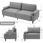 Canapé moderne 81, petits canapés avec porte-gobelet et sac de rangement, facile à installer, 3 places, assise profonde, pour appartement, chambre à coucher, dortoir