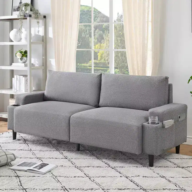 Canapé moderne 81, petits canapés avec porte-gobelet et sac de rangement, facile à installer, 3 places, assise profonde, pour appartement, chambre à coucher, dortoir