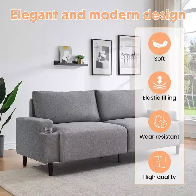 Canapé moderne 81, petits canapés avec porte-gobelet et sac de rangement, facile à installer, 3 places, assise profonde, pour appartement, chambre à coucher, dortoir