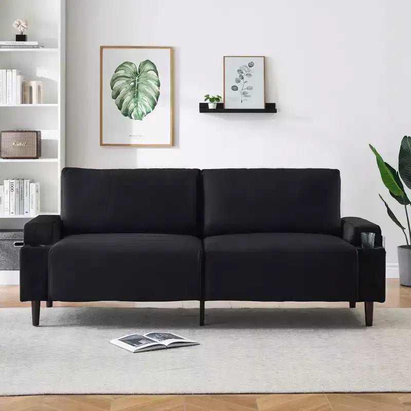 Canapé moderne 81, petits canapés avec porte-gobelet et sac de rangement, facile à installer, 3 places, assise profonde, pour appartement, chambre à coucher, dortoir