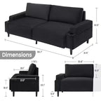Canapé moderne 81, petits canapés avec porte-gobelet et sac de rangement, facile à installer, 3 places, assise profonde, pour appartement, chambre à coucher, dortoir