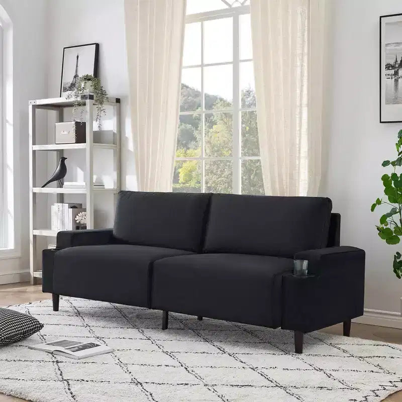 Canapé moderne 81, petits canapés avec porte-gobelet et sac de rangement, facile à installer, 3 places, assise profonde, pour appartement, chambre à coucher, dortoir