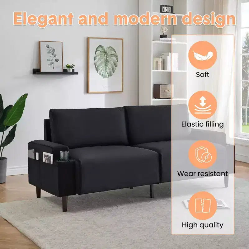 Canapé moderne 81, petits canapés avec porte-gobelet et sac de rangement, facile à installer, 3 places, assise profonde, pour appartement, chambre à coucher, dortoir