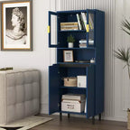 CLIHOME Bibliothèque haute 4 portes en verre trempé, armoire de rangement utilitaire avec étagères réglables