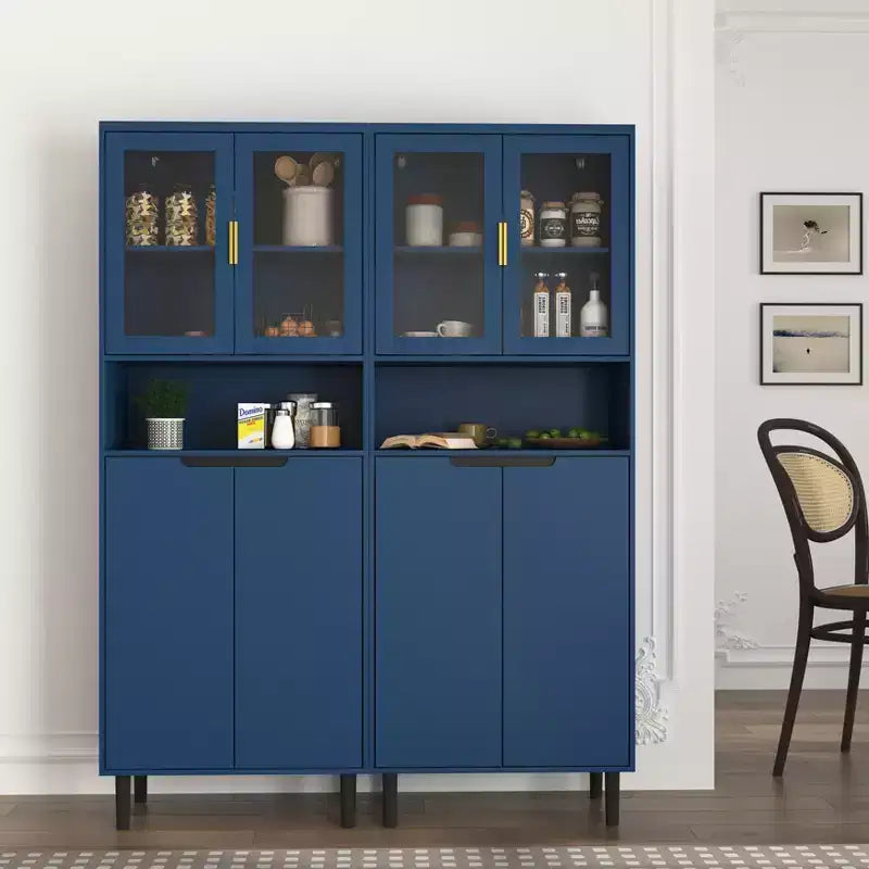 CLIHOME Bibliothèque haute 4 portes en verre trempé, armoire de rangement utilitaire avec étagères réglables