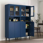 CLIHOME Bibliothèque haute 4 portes en verre trempé, armoire de rangement utilitaire avec étagères réglables