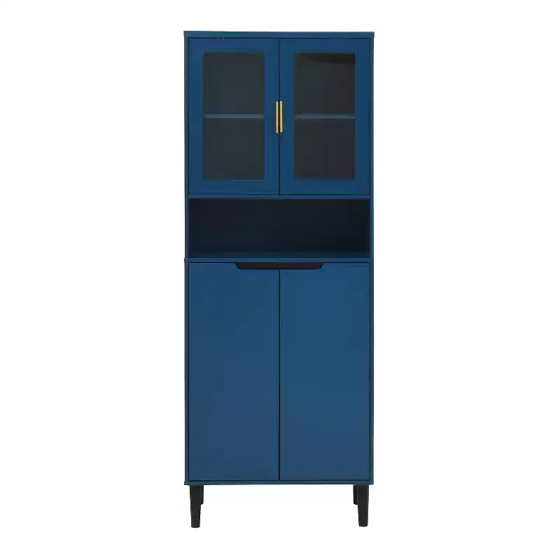 CLIHOME Bibliothèque haute 4 portes en verre trempé, armoire de rangement utilitaire avec étagères réglables