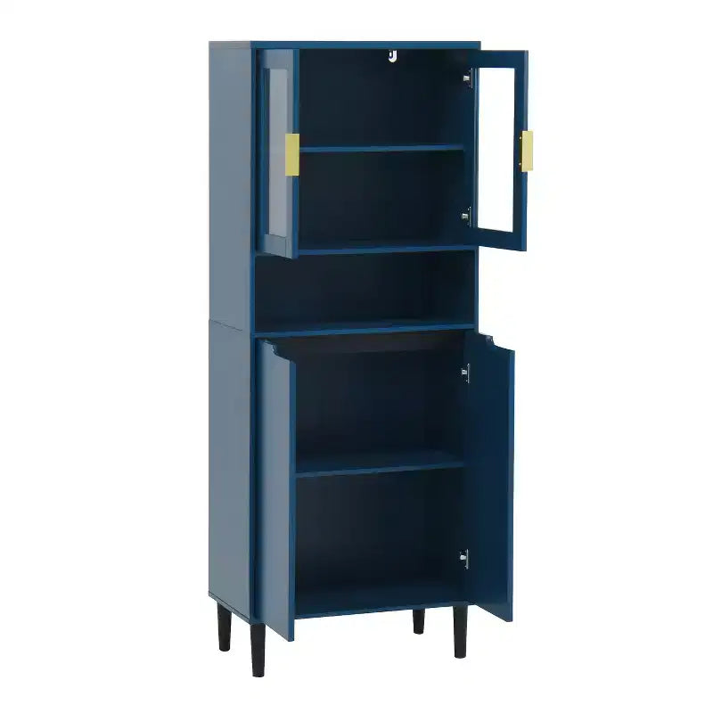 CLIHOME Bibliothèque haute 4 portes en verre trempé, armoire de rangement utilitaire avec étagères réglables