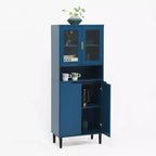 CLIHOME Bibliothèque haute 4 portes en verre trempé, armoire de rangement utilitaire avec étagères réglables