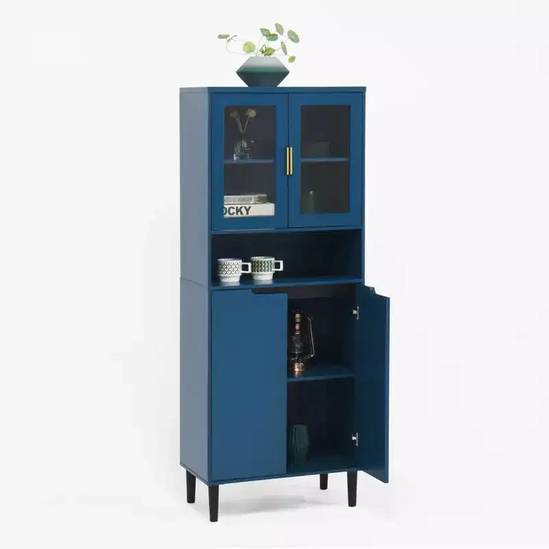 CLIHOME Bibliothèque haute 4 portes en verre trempé, armoire de rangement utilitaire avec étagères réglables
