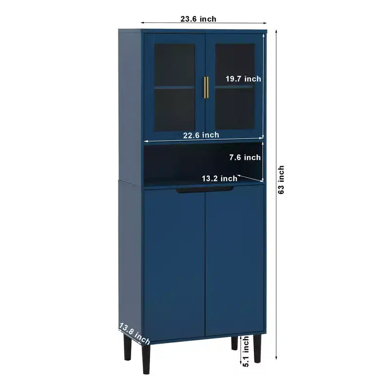 CLIHOME Bibliothèque haute 4 portes en verre trempé, armoire de rangement utilitaire avec étagères réglables