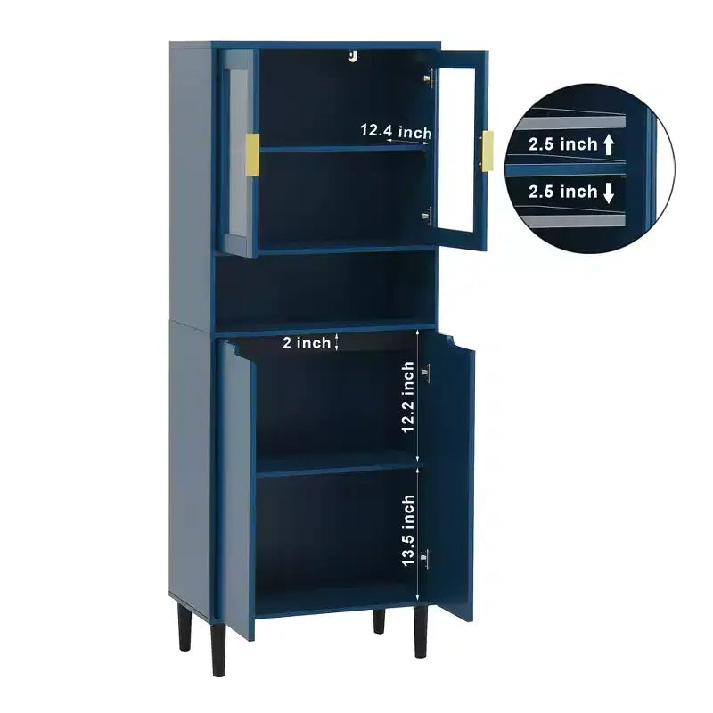 CLIHOME Bibliothèque haute 4 portes en verre trempé, armoire de rangement utilitaire avec étagères réglables