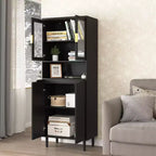 CLIHOME Bibliothèque haute 4 portes en verre trempé, armoire de rangement utilitaire avec étagères réglables