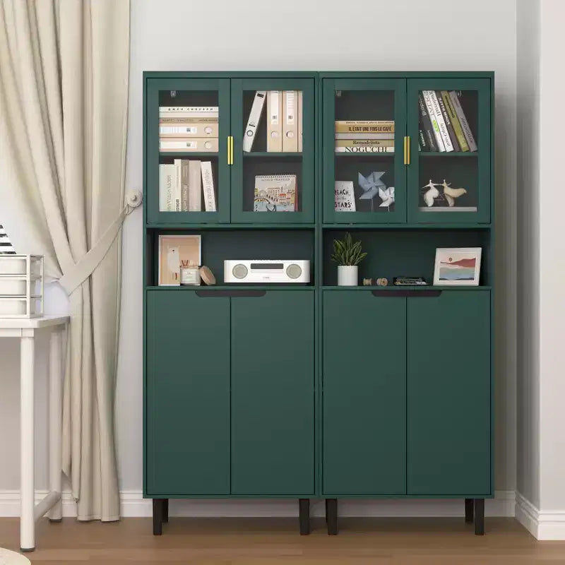 CLIHOME Bibliothèque haute 4 portes en verre trempé, armoire de rangement utilitaire avec étagères réglables
