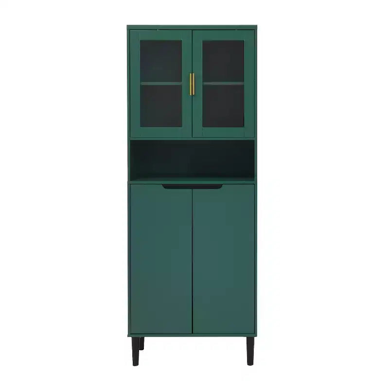 CLIHOME Bibliothèque haute 4 portes en verre trempé, armoire de rangement utilitaire avec étagères réglables