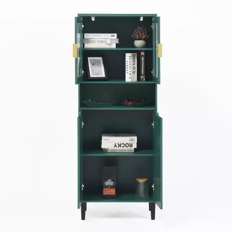 CLIHOME Bibliothèque haute 4 portes en verre trempé, armoire de rangement utilitaire avec étagères réglables