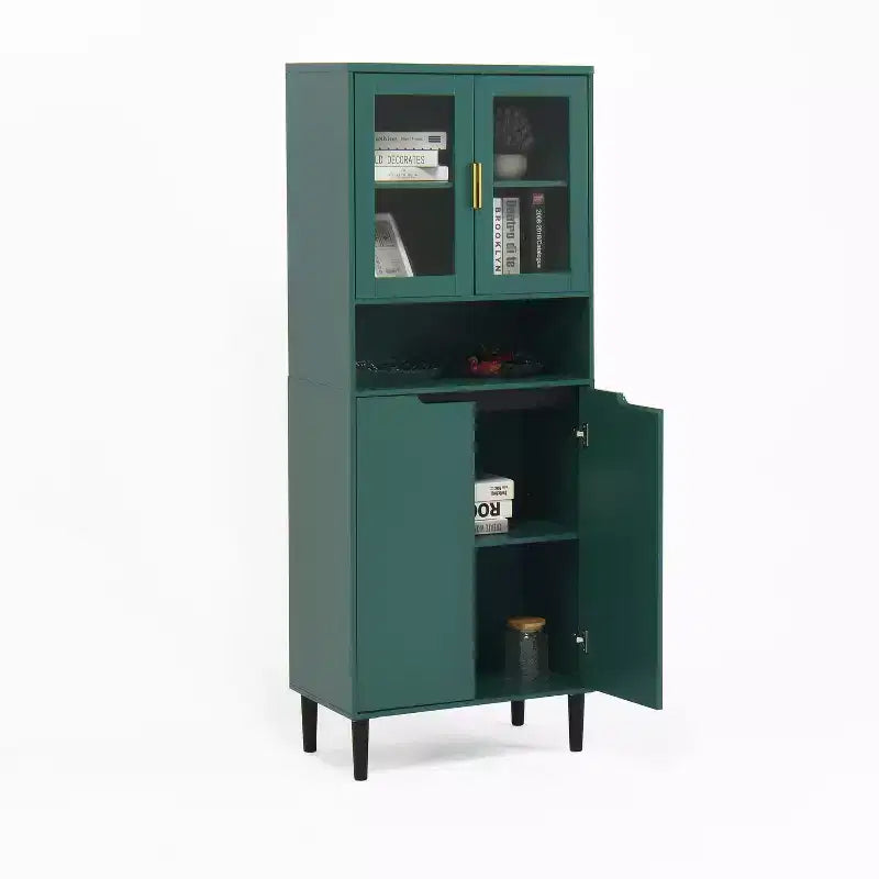CLIHOME Bibliothèque haute 4 portes en verre trempé, armoire de rangement utilitaire avec étagères réglables