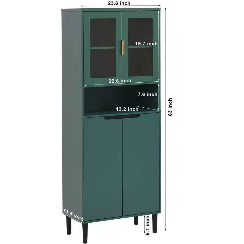 CLIHOME Bibliothèque haute 4 portes en verre trempé, armoire de rangement utilitaire avec étagères réglables