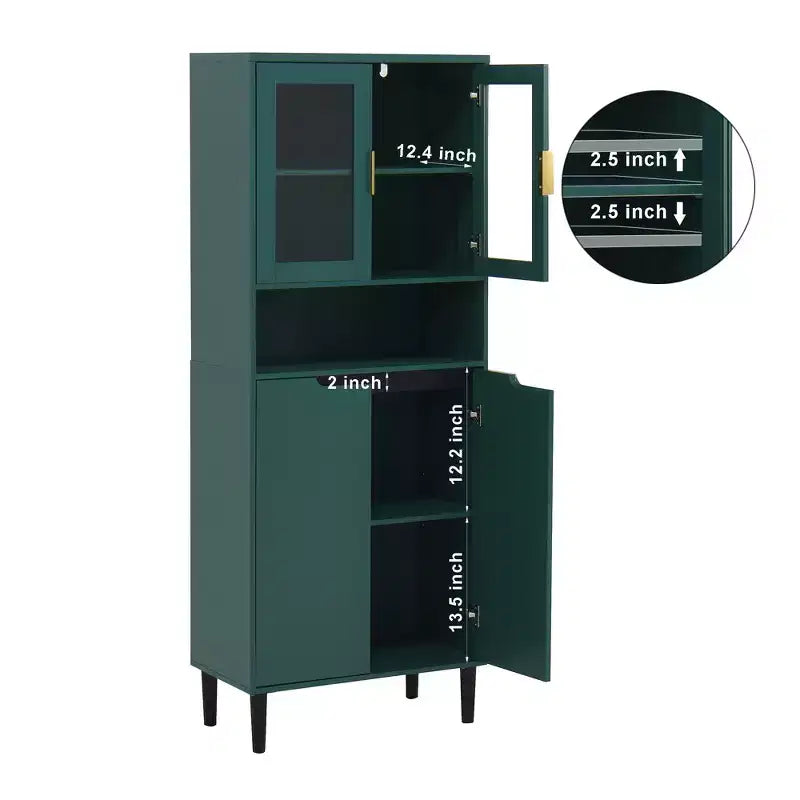 CLIHOME Bibliothèque haute 4 portes en verre trempé, armoire de rangement utilitaire avec étagères réglables