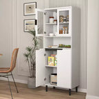 CLIHOME Bibliothèque haute 4 portes en verre trempé, armoire de rangement utilitaire avec étagères réglables