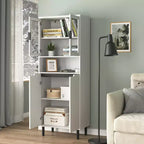 CLIHOME Bibliothèque haute 4 portes en verre trempé, armoire de rangement utilitaire avec étagères réglables